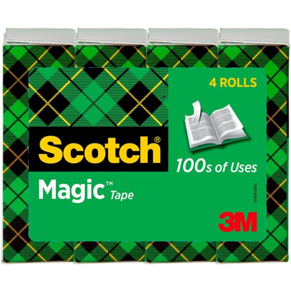 Scotch Magic Invisible Tape, 3/4″ x 1000″, Clear, Pack of 4 rolls