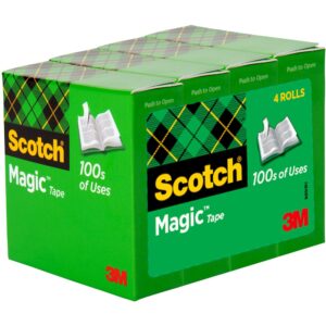 Scotch Magic Invisible Tape, 3/4″ x 1000″, Clear, Pack of 4 rolls