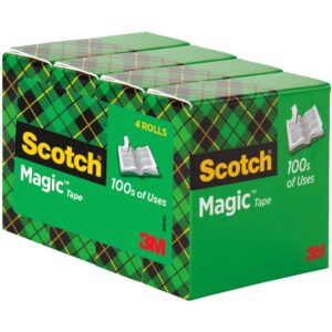 Scotch Magic Invisible Tape, 3/4″ x 1000″, Clear, Pack of 4 rolls