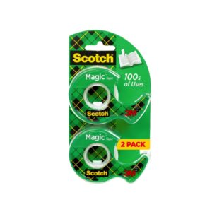 Scotch Magic Tape Dispenser, Clear, Matte, 3/4 in x 600 in, 2 Dispensers - Image 1