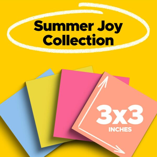 Post-it Super Sticky Notes, 3 in x 3 in, Summer Joy, 4 Pads