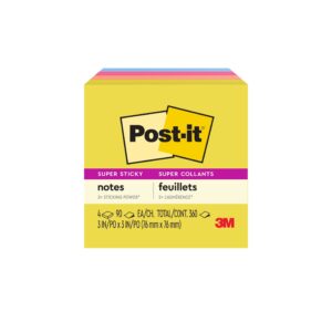Post-it Super Sticky Notes, 3 in x 3 in, Summer Joy, 4 Pads