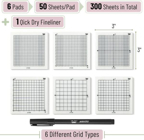 Mr. Pen 3x3in Transparent Graph Paper Sticky Notes, 6 Pads