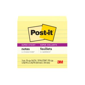 Post-it Super Sticky Lined Notes, 4 in x 4 in, Canary Yellow, 3 Pads - Image 1