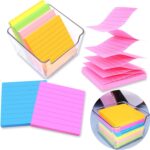 6 Pads Pop Up Sticky Notes with Lined 3×3 inch Refills,6 Bright Color Accordion Sticky Notes with Lines,Self-Stick Pads Easy to Post,z fold Sticky Notes,Clear Plastic Sticky Note Holder for Desk
