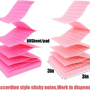 6 Pads Pop Up Sticky Notes with Lined 3×3 inch Refills,6 Bright Color Accordion Sticky Notes with Lines,Self-Stick Pads Easy to Post,z fold Sticky Notes,Clear Plastic Sticky Note Holder for Desk