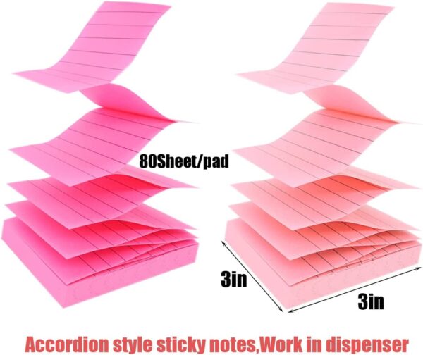 6 Pads Pop Up Sticky Notes with Lined 3×3 inch Refills,6 Bright Color Accordion Sticky Notes with Lines,Self-Stick Pads Easy to Post,z fold Sticky Notes,Clear Plastic Sticky Note Holder for Desk