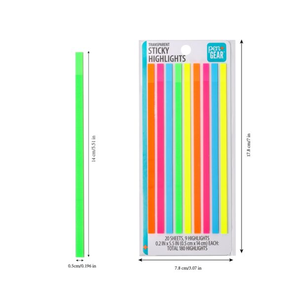 Pen + Gear Transparent Sticky Highlights, 0.2×5.5 Inch, Assorted Colors, 9 Pads