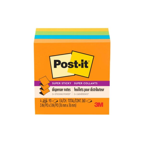 Post-it Super Sticky Dispenser Pop-up Notes, 3 in. x 3 in., Energy Boost, 4 Pads