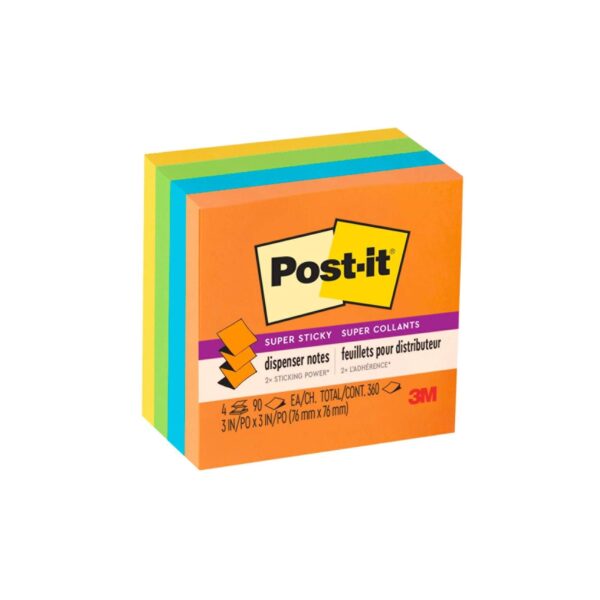 Post-it Super Sticky Dispenser Pop-up Notes, 3 in. x 3 in., Energy Boost, 4 Pads