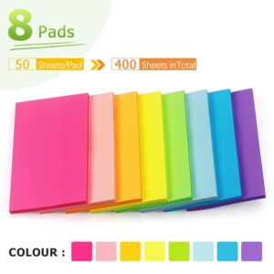 Winner Aura Sticky Notes 3×5 inch Bright Colors Self-Stick Pads 8 Packs 400 Sheets