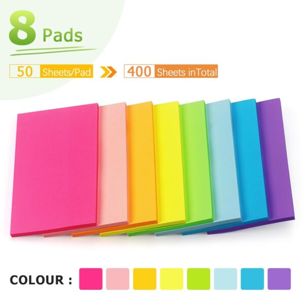 Winner Aura Sticky Notes 3×5 inch Bright Colors Self-Stick Pads 8 Packs 400 Sheets