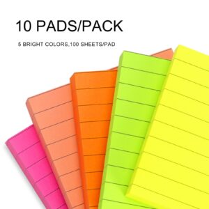 Skycase Sticky Notes Line, 10Pads Colored Sticky Notes, Padded Sticky Notes, Self-Adhesive Notes Line Colorful Post Memos for Office and Home