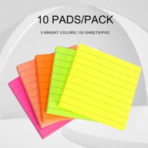 Skycase Sticky Notes Line, 10Pads Colored Sticky Notes, Padded Sticky Notes, Self-Adhesive Notes Line Colorful Post Memos for Office and Home