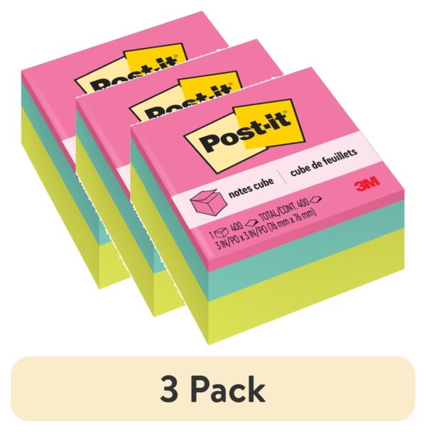 Post-it Notes Cube, 3 in. x 3 in., Bright colors, 400 Sheets, 1 Cube