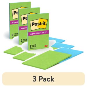 Post-it Super Sticky Notes, Lined, 5 in x 8 in, Green and Blue, 2 Pads