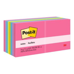 Post-it Notes, 3″ x 3″, Assorted Bright Colors, 16 Pads