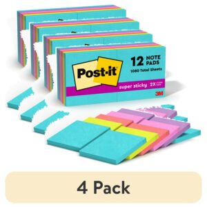 Post-it Super Sticky Notes, 3 in. x 3 in., Supernova Neons, 12 Pads