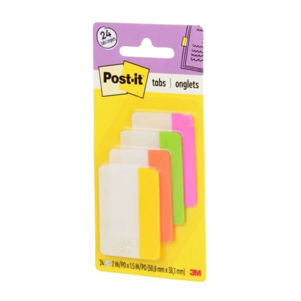 Post-it Tabs, 2″ Wide, 4 Assorted Bright Colors, 6/Color, 24 Tabs