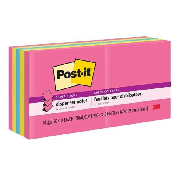 Post-it® Super Sticky Pop-up Notes, 3″ x 3″, Assorted, , Pack Of 10 Pads