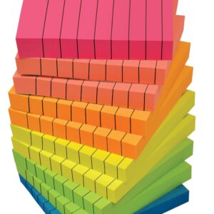 Lined Sticky Notes 3 x 3, 10 Pack, 1,000 Sheets (100/Pad), Self Stick Notes with Lines, Bright Assorted Colors, by Better Office Products, Post Memos, Strong Adhesive, 10 Pads