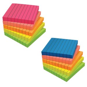 Lined Sticky Notes 3 x 3, 10 Pack, 1,000 Sheets (100/Pad), Self Stick Notes with Lines, Bright Assorted Colors, by Better Office Products, Post Memos, Strong Adhesive, 10 Pads