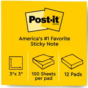 Post-it® Notes, 3 in. x 3 in., Canary Yellow, 12 Pads/Pack - Image 3