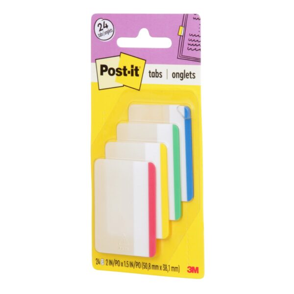 Post-it Tabs, 2 in., Lined, 6 Assorted Primary Colors, 24 Tabs
