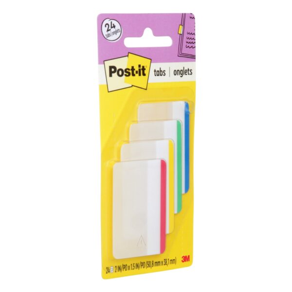 Post-it Tabs, 2 in., Lined, 6 Assorted Primary Colors, 24 Tabs