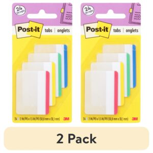 Post-it Tabs, 2 in., Lined, 6 Assorted Primary Colors, 24 Tabs