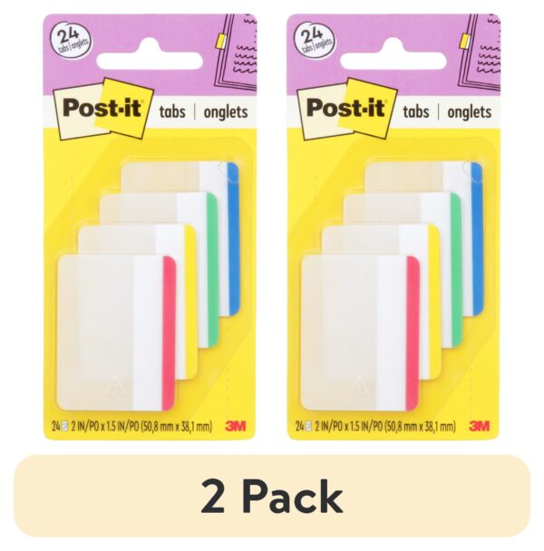 Post-it Tabs, 2 in., Lined, 6 Assorted Primary Colors, 24 Tabs