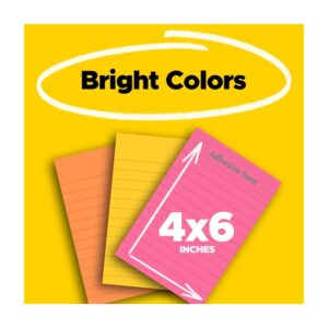 Post-it Super Sticky Notes, Lined, 4 in x 6 in, Assorted Brights, 3 Pads