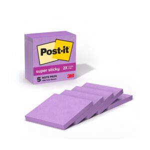 Post-it Super Sticky Notes, 3″ x 3″, Purple, 5 Pads/Pack