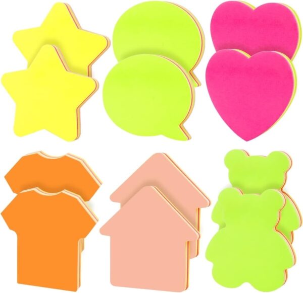 RETON 12Pcs Sticky Notes, Bright Colors Self-Stick Pads, 6 Different Shapes Super Sticking Power Memo Pads, Strong Adhesive,100 Sheets/Pad for Home Office Meeting Notebook(76mm x 76 mm)