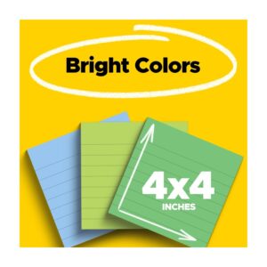 Post-it Super Sticky Notes, Lined, 4 in x 4 in, Assorted Greens and Blue, 3 Pads