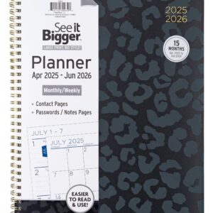 See it Bigger Monthly Weekly Planner Large (9.25″ x 11″) Black Leopard, 15 month, Apr 2025-Jun 2026