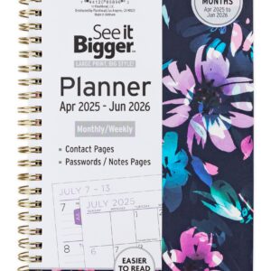 See it Bigger Monthly Weekly Planner Medium (6″ x 8.5″) Blue Floral, 15 month, Apr 2025-Jun 2026 - Image 1