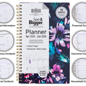 See it Bigger Monthly Weekly Planner Medium (6″ x 8.5″) Blue Floral, 15 month, Apr 2025-Jun 2026 - Image 2