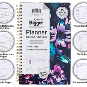 See it Bigger Monthly Weekly Planner Medium (6″ x 8.5″) Blue Floral, 15 month, Apr 2025-Jun 2026 - Image 3