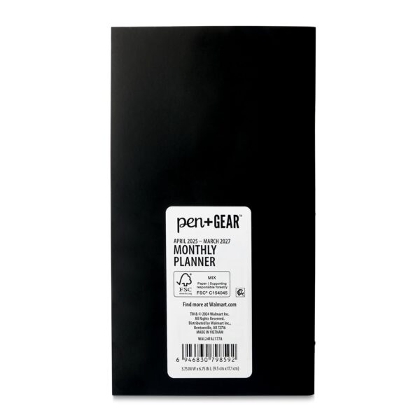 Pen+Gear April 2025-March 2027 24-Month Monthly Planner, Black, 3.75″ x 6.75″