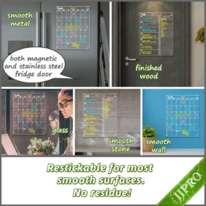 JJPRO Non-Magnetic Dry Erase Calendar for Fridge-Reusable Monthly&Weekly Planning Board and Blank Clear Board Bundle for All Smooth Surfaces. Clear Reusable Board Sticks to Fridge,Wall,Door&Glass - Image 2