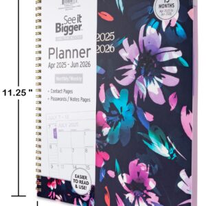 See it Bigger Monthly Weekly Planner Large (9.25″ x 11″) Blue Floral, 15 month, Apr 2025-Jun 2026