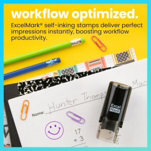 Excelmark Smiley Face Stamp, All-Season Teacher Stamp, Easy to Use Self-Inking Stamp, Round Teacher Stamp Classroom Supplies, Rubber Stamp with an ABS Plastic Construction, Purple Ink. - Image 3