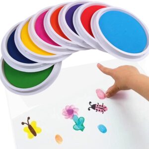 Large Round Craft Ink Pads- 8 Colors Rainbow DIY Fingerprint Ink Pad Stamps Partner Washable Color Painting Card Making Stamp Pad for Kids Rubber Stamp Crafting Paper Wood Fabric Scrapbook - Image 3