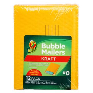 Duck Self-Seal Kraft Bubble Mailer 0, 6″ x 9″, Solid Manila, 12 Pack