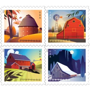 Barns POSTCARD RATE USPS Postage Stamps Strip of 10 US Postal First Class American History Wedding Celebration Anniversary (10 Stamps)