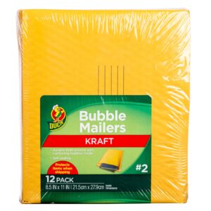 Duck Self-Seal Kraft Bubble Mailer 2, 8.5″ x 11″, Solid Print, 12 Pack