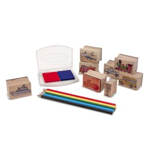Melissa & Doug Wooden Stamp Set: Vehicles - 10 Stamps, 5 Colored Pencils, 2-Color Stamp Pad - Image 4