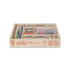 Melissa & Doug Wooden Stamp Set: Vehicles - 10 Stamps, 5 Colored Pencils, 2-Color Stamp Pad - Image 5