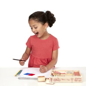 Melissa & Doug Wooden Stamp Set: Vehicles - 10 Stamps, 5 Colored Pencils, 2-Color Stamp Pad - Image 7